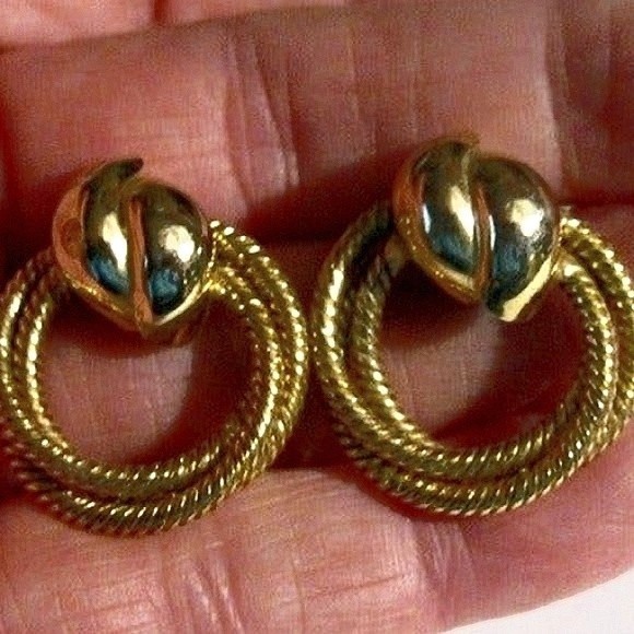Vintage Double Twisted Rope Knot Hoop Gold Earrings - Picture 2 of 4